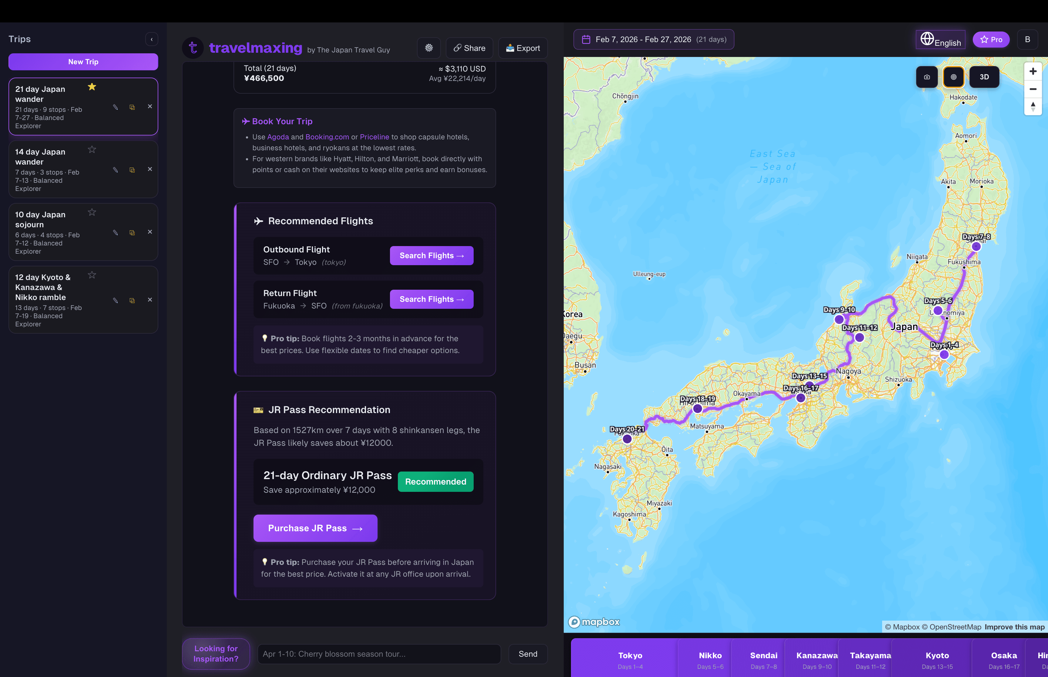 Travelmaxing App - Japan Itinerary Builder